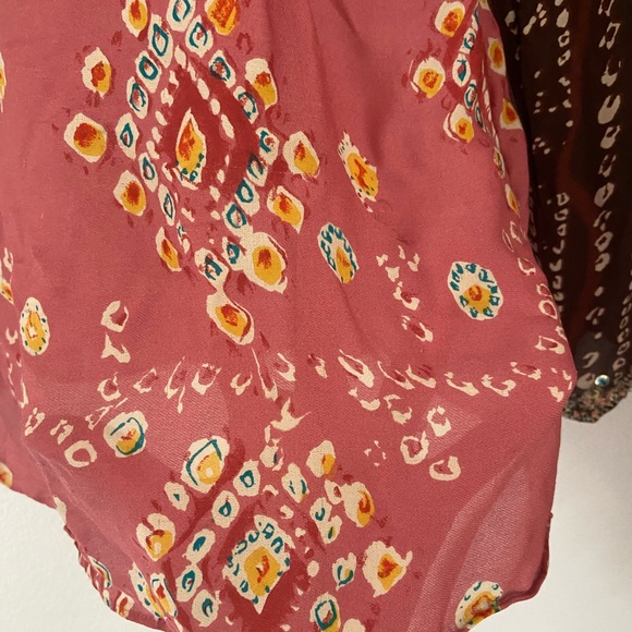 batik boho chiffon silk beaded top bohemian v neck blouse - Picture 7 of 16